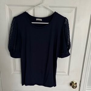 Elegant Navy Puff Sleeve Blouse